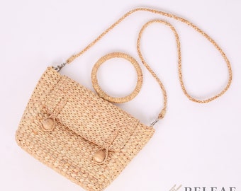Stroh Geldbörse Crossbody, gewebte Tasche, Korbtasche, Weekender Strandtasche, Boho-Tasche, Stroh-Tasche, Brautjungfern-Tasche.