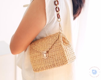 Handwoven Straw Bag 2-in-1 Convertible Shoulder & Crossbody Bag with Detachable Purse Strap | Handmade Summer Woven Raffia Natural Boho