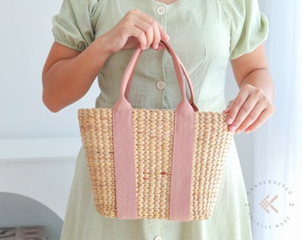 Cute Canvas Tote Straw Handbag, Small Tote Bag For Woman, Straw Handbag Summer, Mini Purse Basket Beach Bag, Small Raffia Bag, Woven Bag
