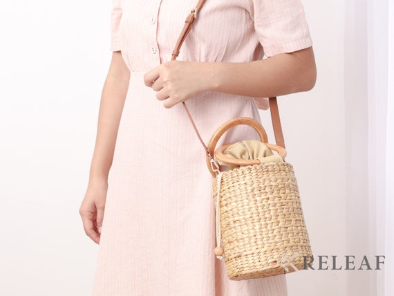Rattan Bucket Bag Tote Bag Aesthetic Straw Crossbody Bag Women