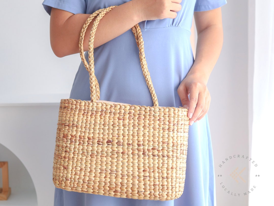 Handwoven Water Hyacinth Tote Bag: Natural Wicker Beach Bag - Etsy