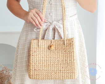 Water Hyacinth Straw Handbag, Classy Hand Woven Bag Eco-Friendly Tote, Medium Size Shoulder Bag | Sustainable Stylish Bag, Wicker Bag Basket