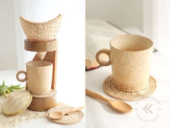 Coffee Pour Over Stand – Bamboo with Blue Accents