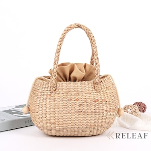 Cute Tote Bag, Aesthetic Tote Bag Drawstring, Mini Tote Bag Top Handles, Woven Straw Handbag, Tote Bag with Pockets, Bucket Bag, Make up Bag