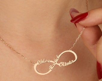 Sterling Silver Infinity Name Necklace, Personalized Mom Necklace