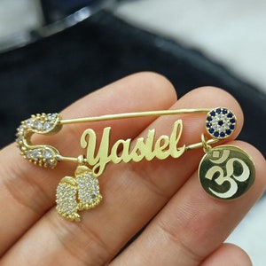Personalized Baby Stroller Safety Pin Brooch - Baby Pin Jewelry , New Baby Cz Safety Pin , Protection for Babies, Custom Evil Eye Safety Pin