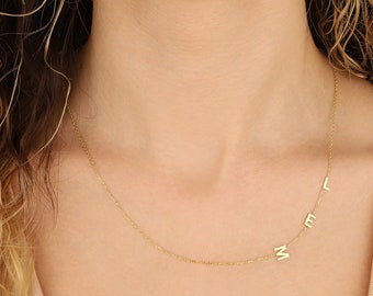 Letter M necklace , Dainty Letter pendant , custom letter choker ,sideways initial necklace ,wife letter gold  , silver leter pendant chain