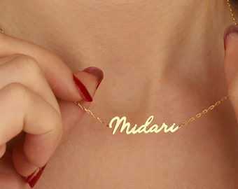 14k Gold Handwriting Name Necklace, Personalized Cursive Pendant