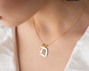 Old English Initial Necklace: Personalized Sterling Silver Pendant