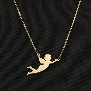 Angel Pendant Necklace ,minimal Angel Charm ,christmas angel girl gifts , Gift For Angel Mom , 14 K Gold Plated 925 Sterling Silver Necklace