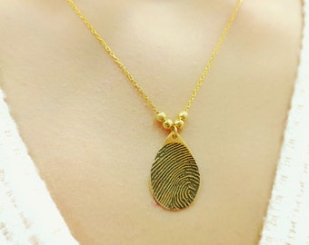 Engraved Fingerprint Teardrop Necklace, Sterling Silver Thumbprint Charm