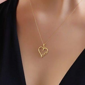 Colar de coração infinito de ouro verdadeiro 14K, pingente de coração eterno de ouro maciço 14K, joia delicada e minimalista de coração infinito, presente para mamãe