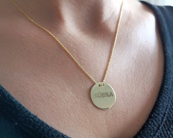 Engraved Sterling Silver Disc Necklace: Personalized Name Pendant