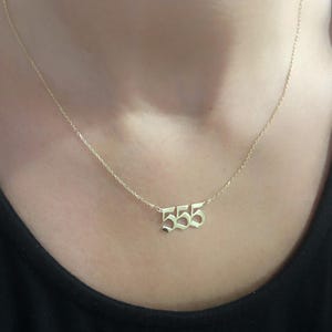 Angel Number Necklace 14K Solid Gold , 555 Charm Plain Gold , Custom Angel Number Protection Necklace , Christmas Gift For Best Friend
