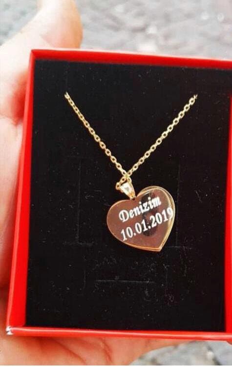 Personalized 10k Yellow Gold ‘I Love You’ Heart Pendant – Engraved With Name & Date, Custom Necklace - View #10