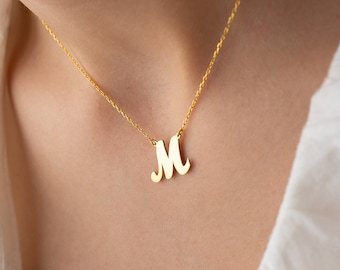 14K Solid Gold Initial Necklace, Personalized Letter Pendant, Dainty Charm