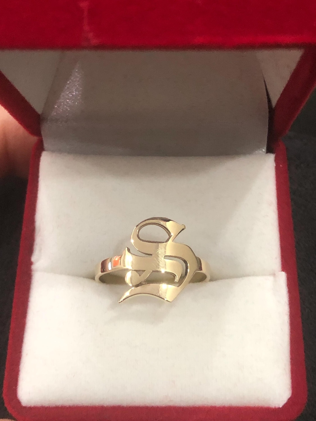 14K Real Gold Letter Ring , Old English Letter Ring , 14K Solid Gold ...