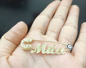 Personalized Baby Pin | Evil Eye Stroller Brooch, 925 Sterling Silver
