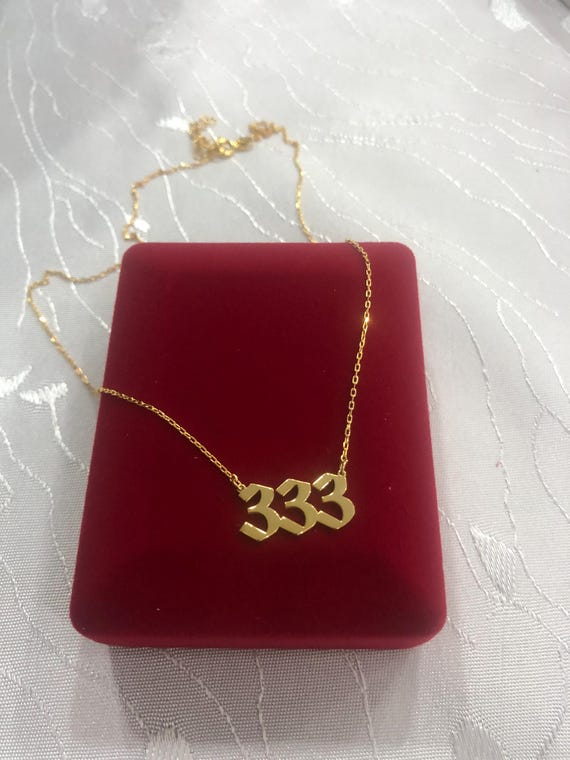 14K Solid Gold 333 Angel Number Necklace - Custom Lucky Number Jewelry