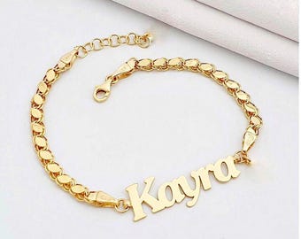 14K Solid Gold Baby Name Bracelet: Personalized Thick Chain
