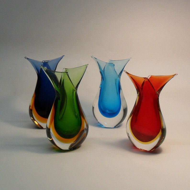 Vase Coloré En Verre Soufflé Style Murano - Hauteur 42 Cm - Travail Artistique Rouge
