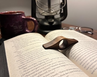 Handmade Walnut Wooden Thumb Page Holder: Book Lover Gift