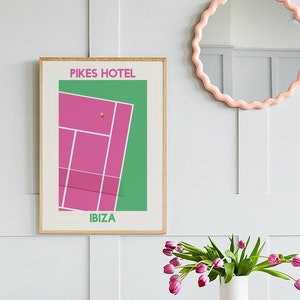 Pink Tennis Court Digital Art Download | Pikes Hotel Ibiza Abstract Printable Art | Cute Trendy Wall Art