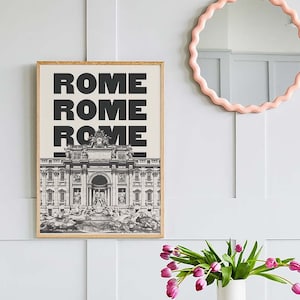 Rome Travel Print | Digital Art Download | Black and White Italy Trevi Fountain Travel Exhibition Print | Cute Trendy Wall Art