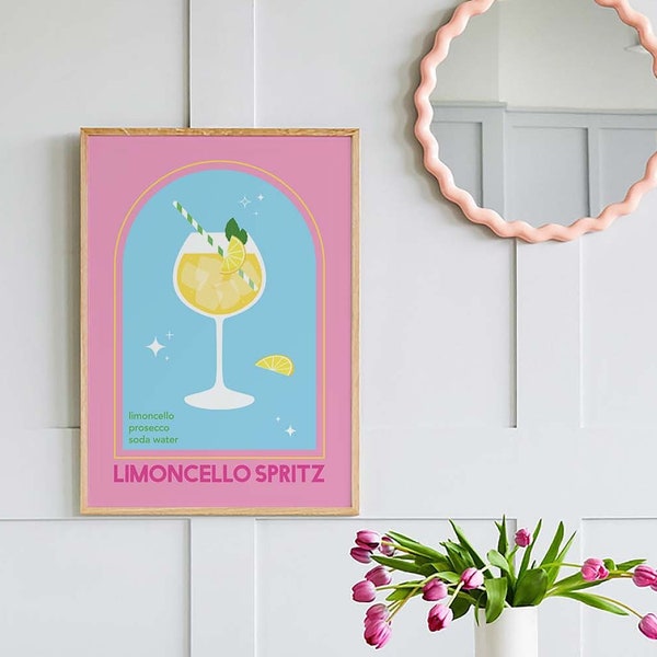 Limoncello Spritz Cocktail Imprimer | Art numérique Télécharger | Mignon Cocktail Rose Bleu Art | Décoration murale de cuisine | Bar Cart imprimable