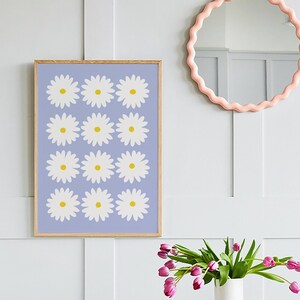 Blue Daisy Print | Digital Art Download | Flower Printable Wall Art | Blue Daisies Floral Art Print | Cute Trendy Wall Art