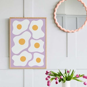 Eggs Print | Digital Art Download | Purple Kitchen Food Decor | Retro Breakfast Art Poster | Cute Trendy Wall Art