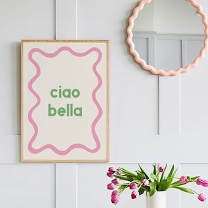 Impression Ciao Bella | Téléchargement d'art numérique | Art mural italien imprimable mignon | Impression d'art tendance rose | Impression de texte rétro