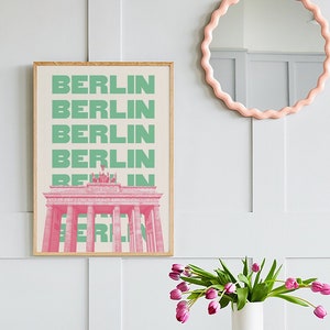 Berlin Travel Print | Digital Art Download | Pink Green Berlin Germany Travel Exhibition Print | Cute Trendy Wall Art