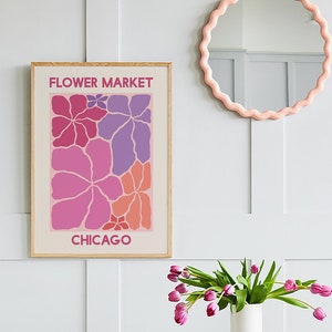 Flower Market Chicago Print | Digital Art Download | Pink Purple Orange Floral Printable Wall Art | Cute Trendy Wall Art