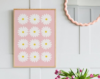 Pink Daisy Print | Digital Art Download | Flower Printable Wall Art | Pink Daisies Floral Art Print | Cute Trendy Wall Art