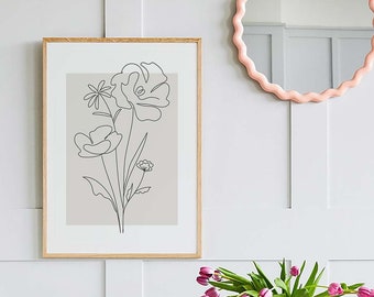 Neutral Wall Art Print | Digital Art Download | Floral Botanical Line Art | Minimalist Modern Bedroom Living Room Wall Decor | Printable Art