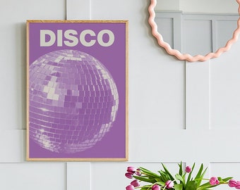 Purple Disco Print | Digital Art Download | Purple Disco Ball Exhibition Print | Mirrorball Art Print | Cute Trendy Wall Art