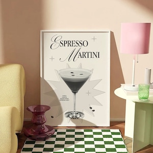 Espresso Martini Cocktail Druck, digitale Kunst, trendige schwarz und weiß Cocktail Poster, Retro Bar Warenkorb Dekor