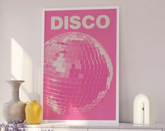 Pink Disco Print | Digital Art Download | Pink Disco Ball Exhibition Print | Mirrorball Art Print | Cute Trendy Wall Art
