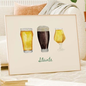 Sláinte ビールプリント、デジタルアートダウンロード、聖パトリックデープリント、バーカートウォールアート、キッチンウォールデコレーション、ビールパイントウォールアート、ビールポスター