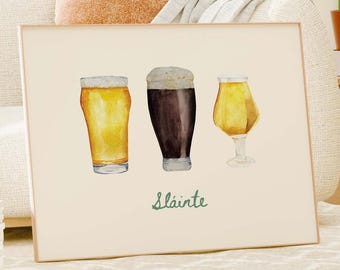 Sláinte Beer Print, Digital Art Download, St. Patrick's Day Prints, Bar Cart Wall Art, Kitchen Wall Decor, Beer Pint Wall Art, Beer Poster