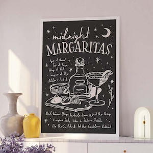 Midnight Margaritas Druck, digitale Kunst Download, Halloween Bar Warenkorb Dekor, trendige Halloween Wandkunst, Gruselige Saison Cocktail Wandkunst