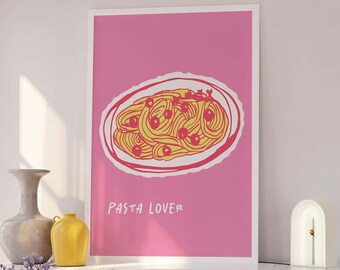 Pasta Liebhaber Poster | Digitale Kunst Download | Rosa Küche Dekor | Niedliche Pasta Kunstdruck | Trendige Wandkunst