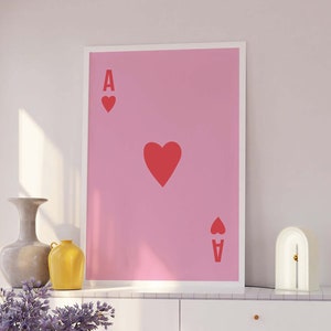 Stampa asso di cuori / Download arte digitale / Stampa carina rosa rossa / Arte da parete retrò / Arte di carte da gioco alla moda