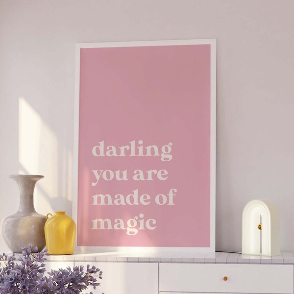 Made of Magic Quote Print | Digital Art Download | Minimal Pink Typography Printable Art | Trendy Wall Art