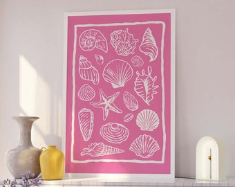 Seashells Print | Digital Art Download | Cute Summer Art Print | Girly Wall Art | Trendy Beach House Decor | Coastal Wall Art