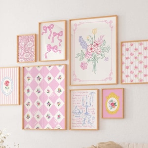 Vintage Floral Gallery Wall, Digital Art Download, Cottage Printable Wall Art, Grandmillennial Floral Art Print, Cute Coquette Wall Art