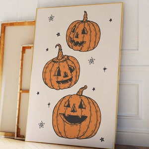 Pumpkins Print, Digital Art Download, Cute Halloween Wall Decor, Trendy Halloween Wall Art, Spooky Season Poster