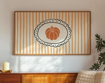 Halloween Frame TV Art, Coquette Pumpkin Stripe Screen Display, Cute Fall Halloween Decor, Digital Download