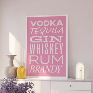 Trendiger Barwagen Print | Digitale Kunst Download | Netter rosa Alkohol Druck | Cocktail Bar druckbare Kunst | Trendy Küchen Print